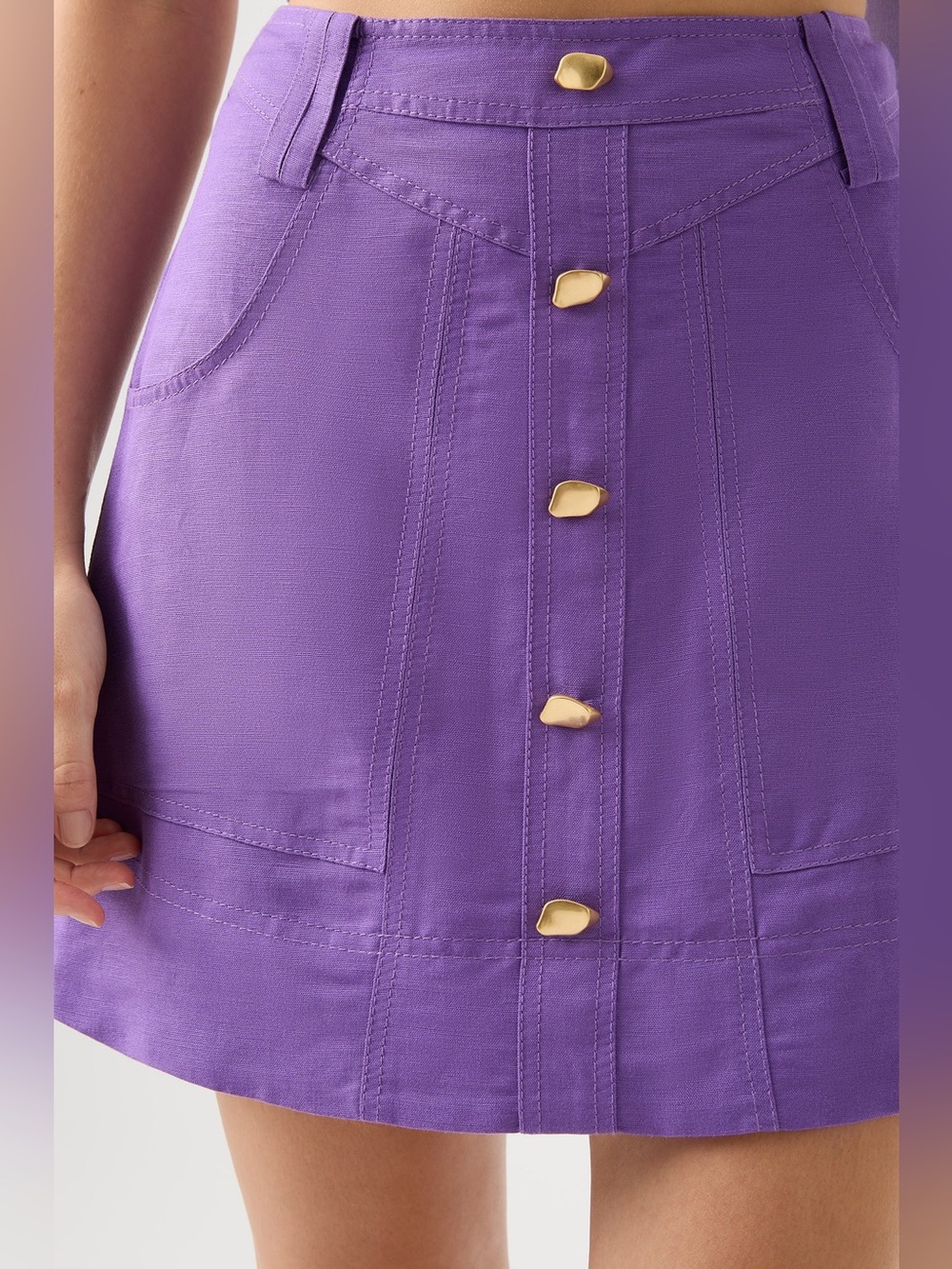 Aje Belmond Mini Skirt Purple Gold Button Utility Sz 8 $389